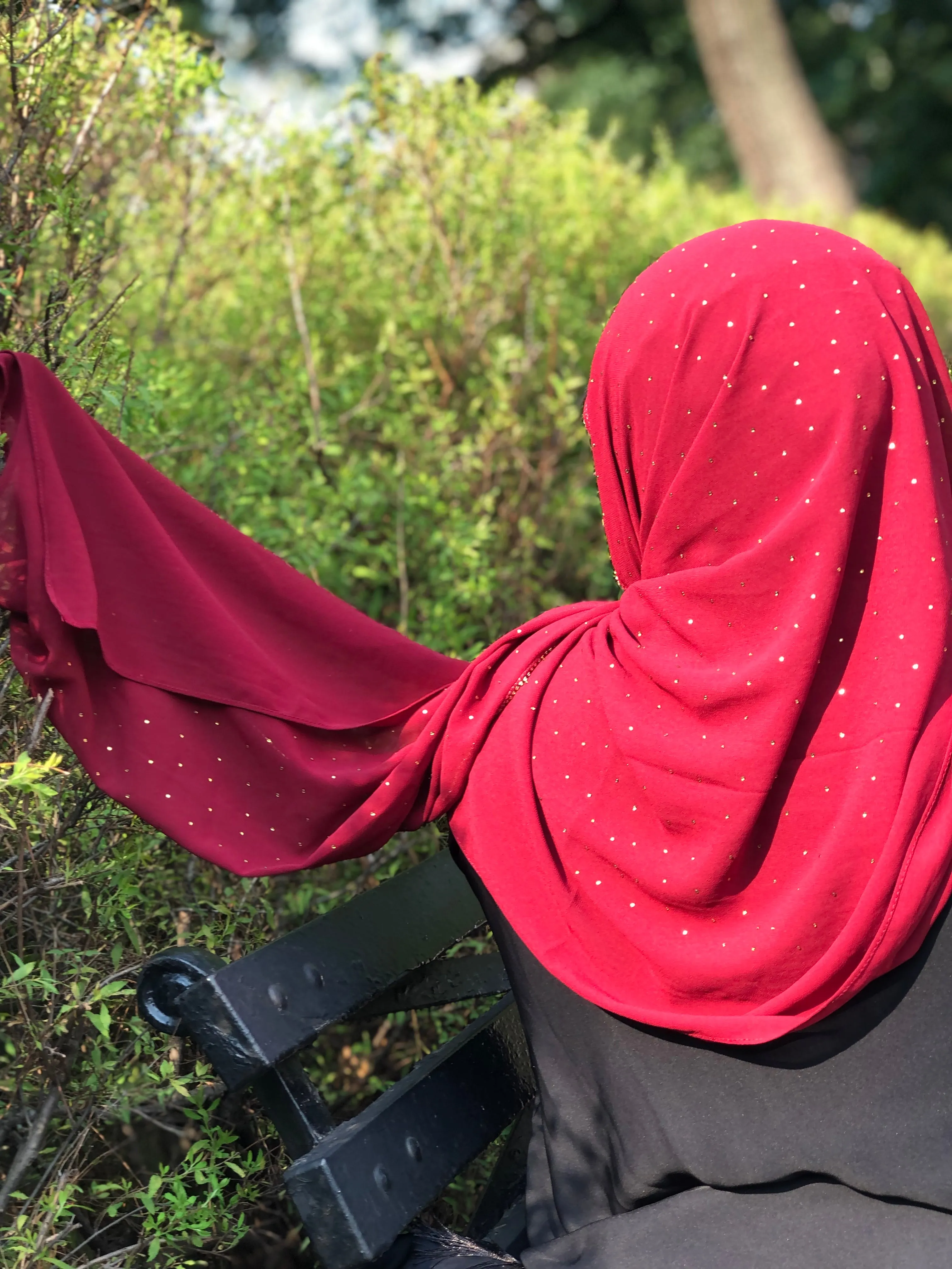 Chiffon with Rhinestone-Burgundy