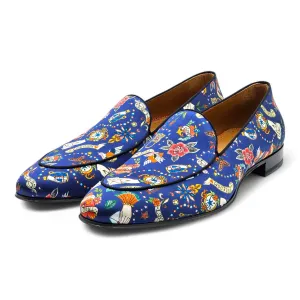 Christian Louboutin Style On The Nile Loafers – Silk – Blue - EU 46 / US 13