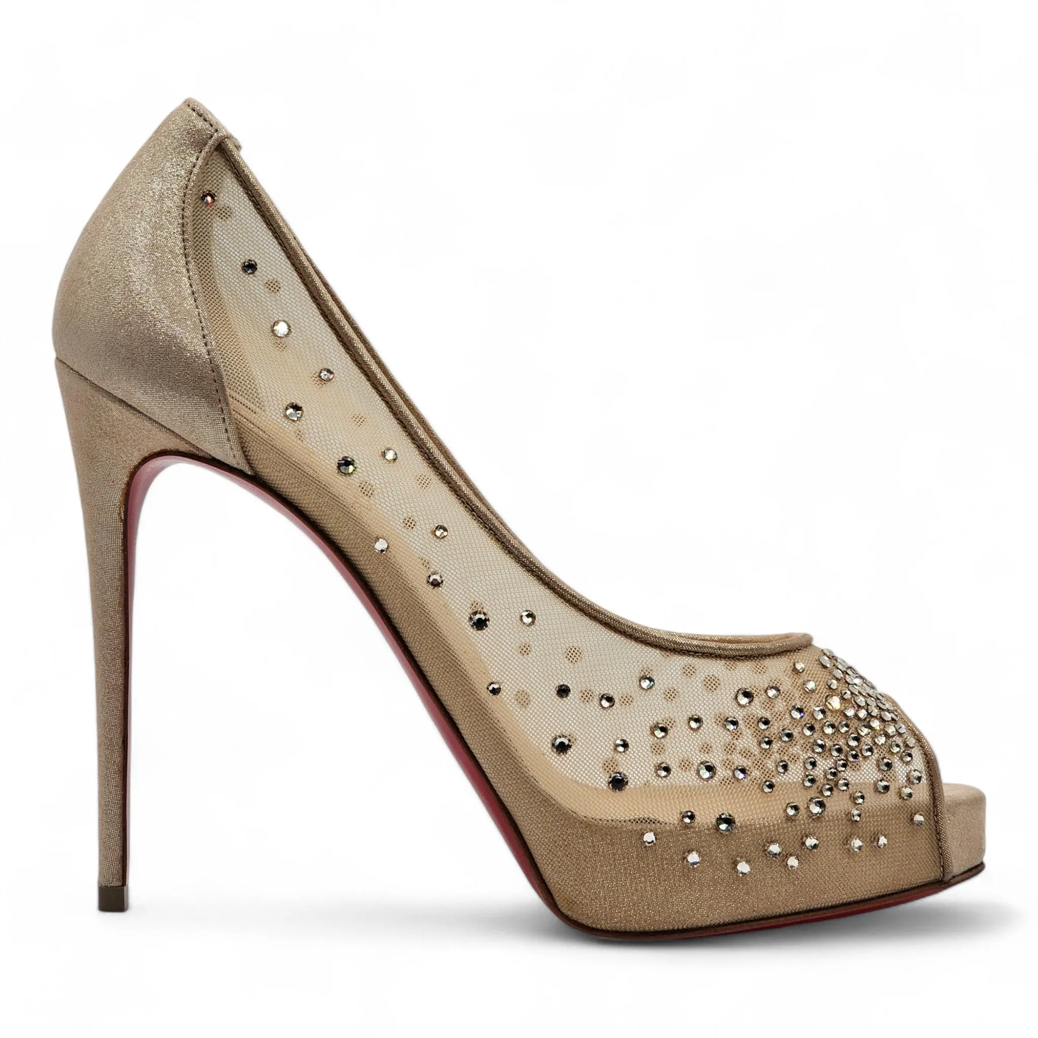 Christian Louboutin Very Strass Peep Pumps 120mm - Net - Nude 41