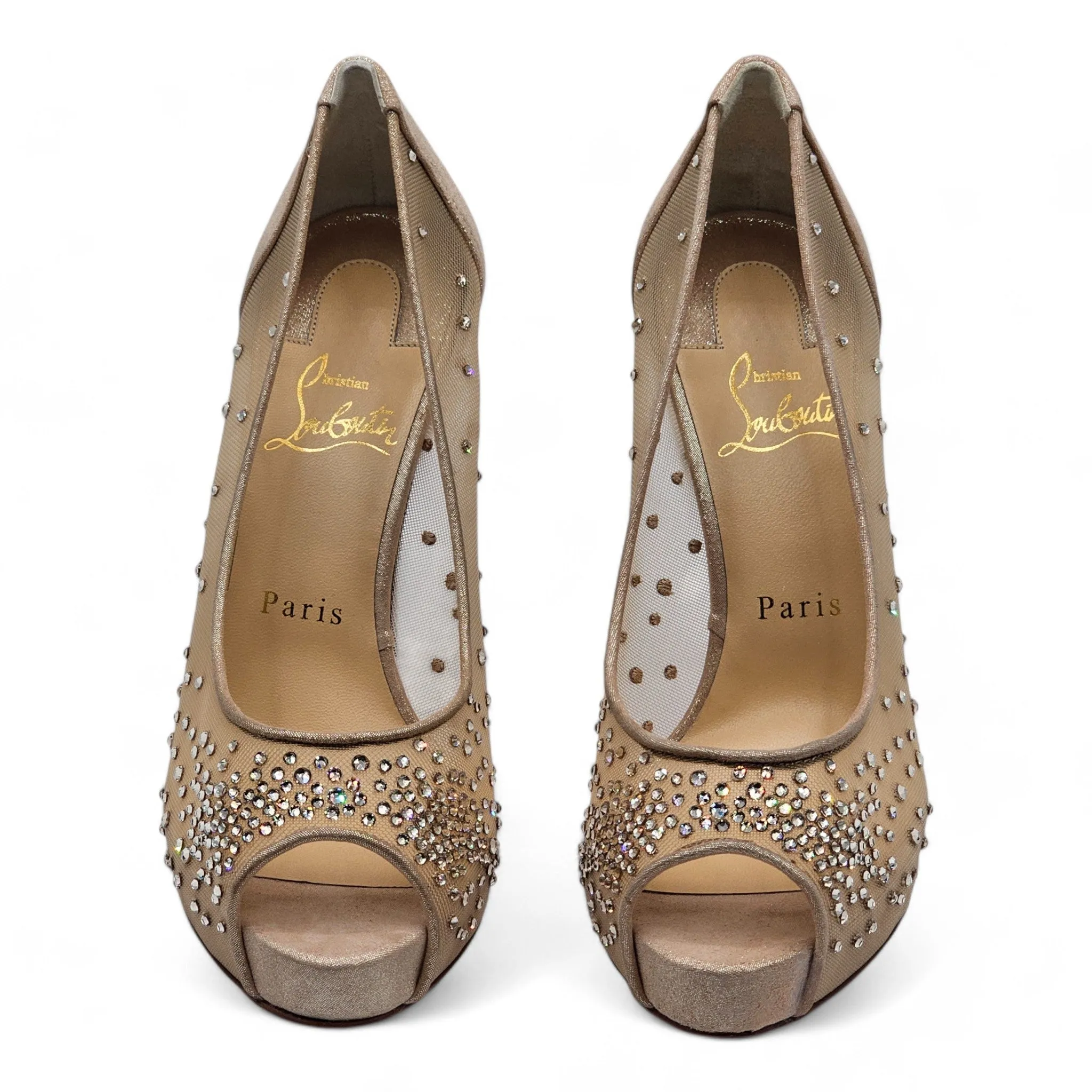Christian Louboutin Very Strass Peep Pumps 120mm - Net - Nude 41