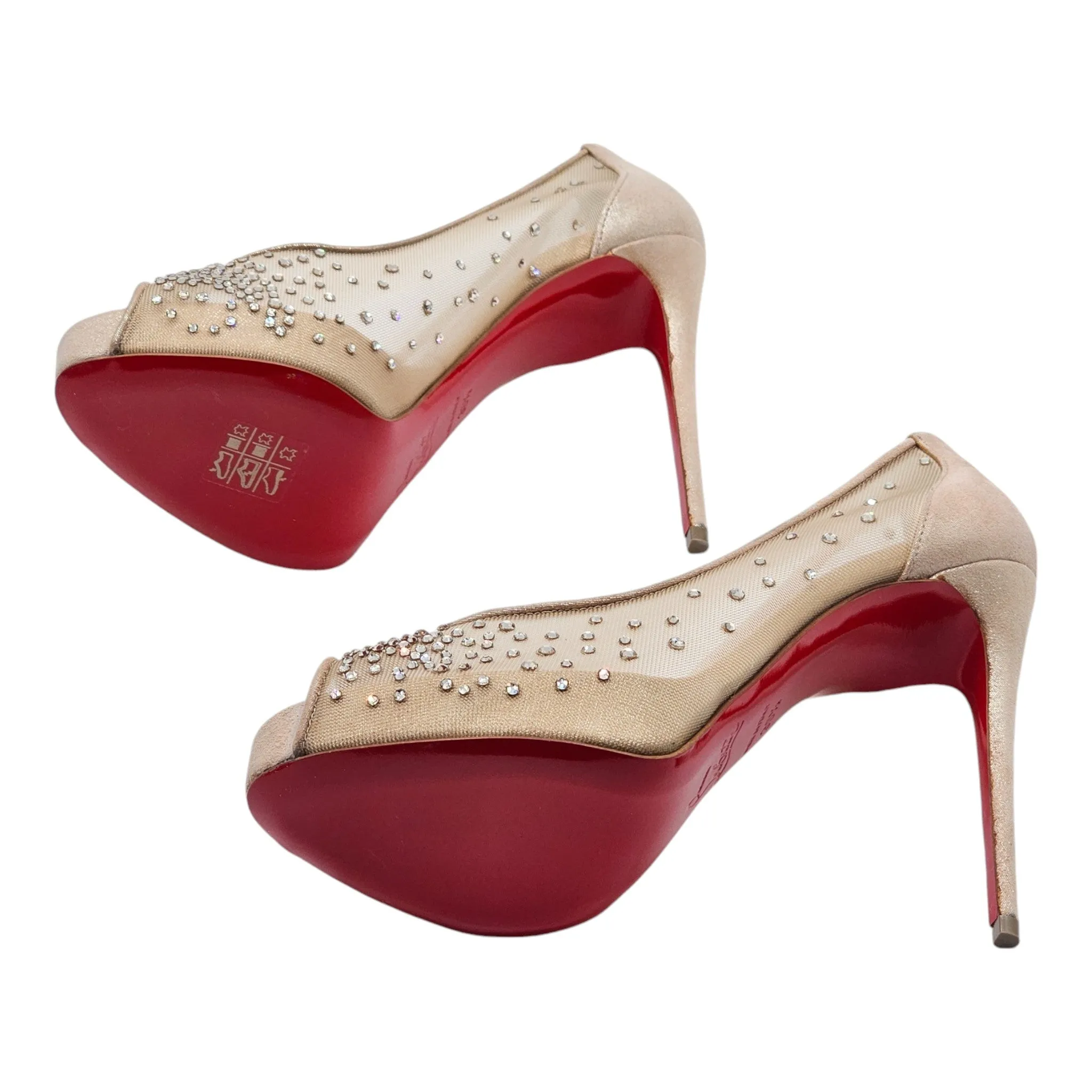 Christian Louboutin Very Strass Peep Pumps 120mm - Net - Nude 41