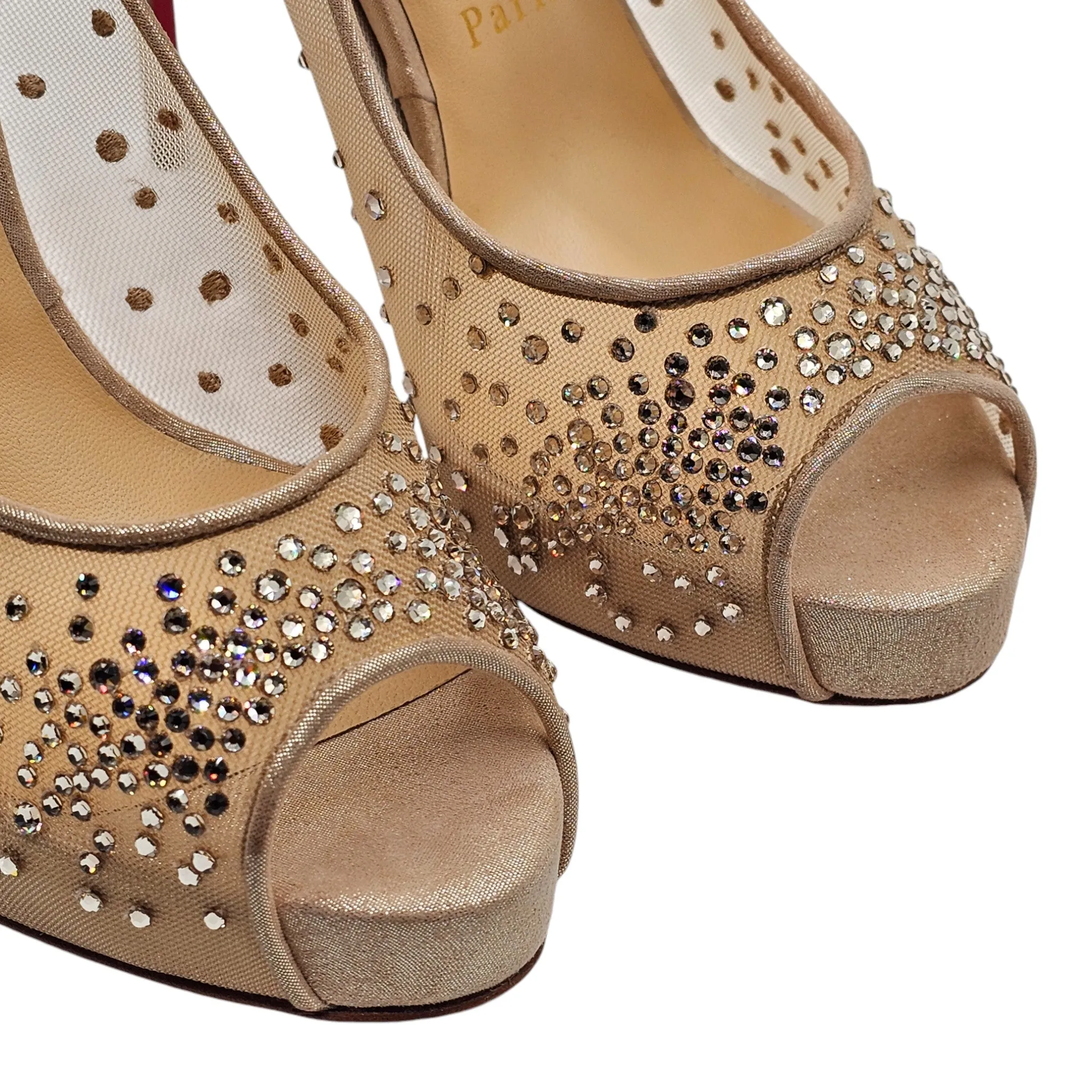 Christian Louboutin Very Strass Peep Pumps 120mm - Net - Nude 41