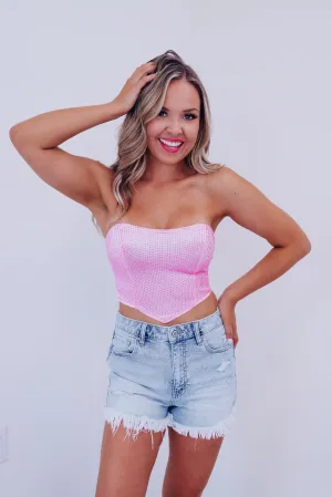City Girl Rhinestone Bandeau Top - Pink