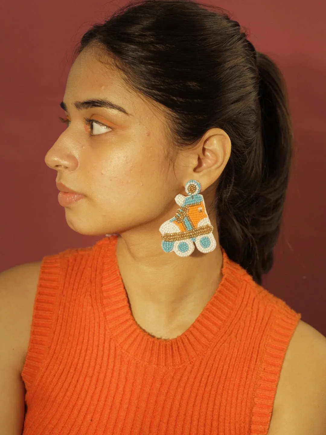 Colourful Beaded Skating Shoes Earrings