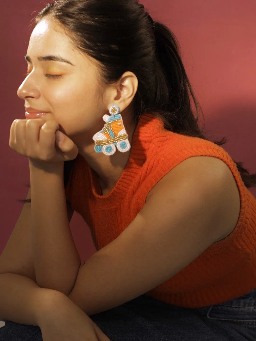 Colourful Beaded Skating Shoes Earrings