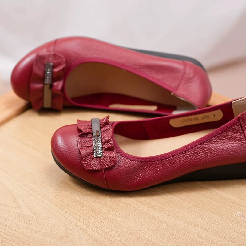 Comfortable Slip-On Flats for Women Genuine Leather Non-Slip Soft Sole Shoes