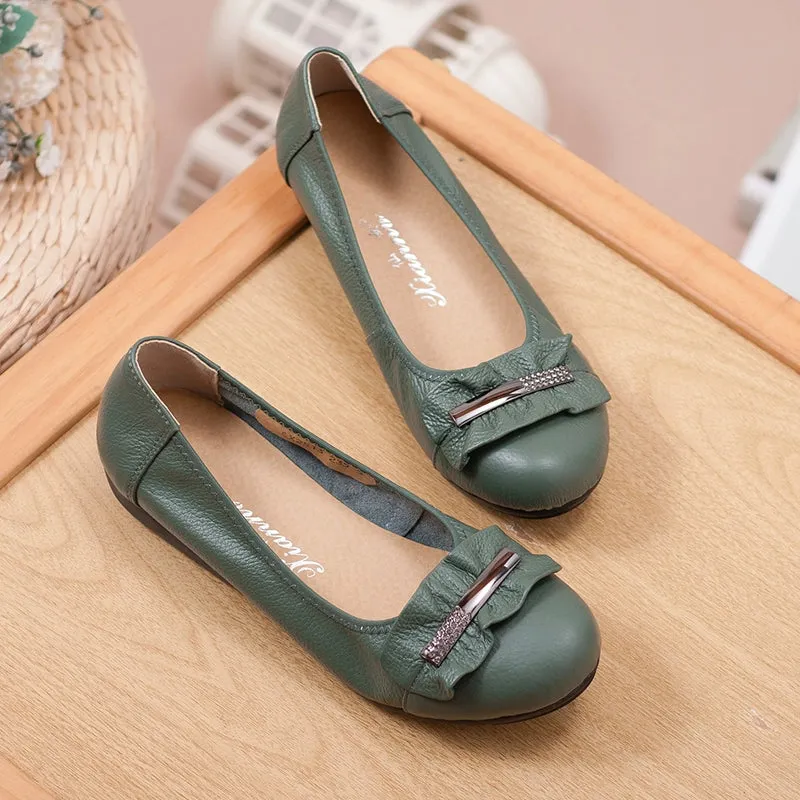 Comfortable Slip-On Flats for Women Genuine Leather Non-Slip Soft Sole Shoes