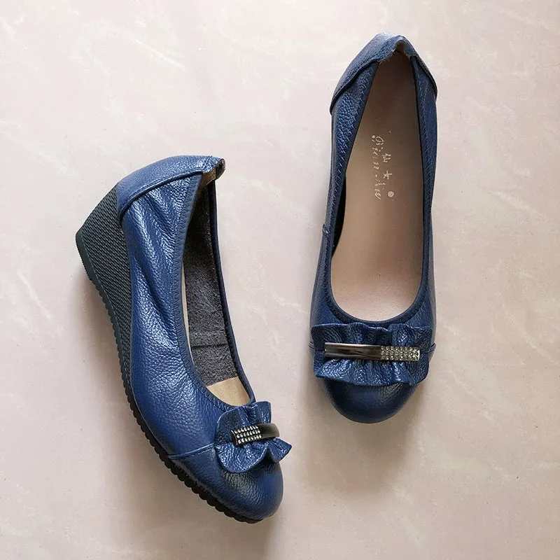 Comfortable Slip-On Flats for Women Genuine Leather Non-Slip Soft Sole Shoes