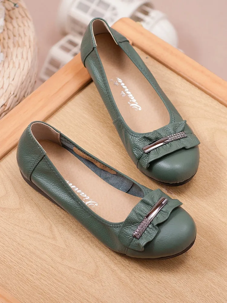Comfortable Slip-On Flats for Women Genuine Leather Non-Slip Soft Sole Shoes