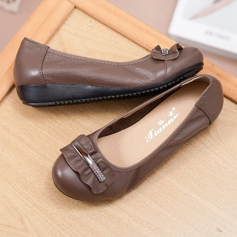 Comfortable Slip-On Flats for Women Genuine Leather Non-Slip Soft Sole Shoes