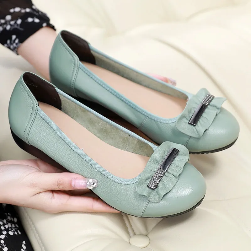 Comfortable Slip-On Flats for Women Genuine Leather Non-Slip Soft Sole Shoes