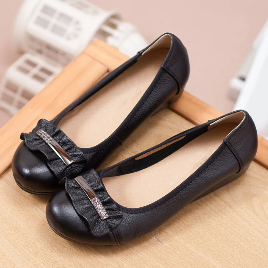 Comfortable Slip-On Flats for Women Genuine Leather Non-Slip Soft Sole Shoes