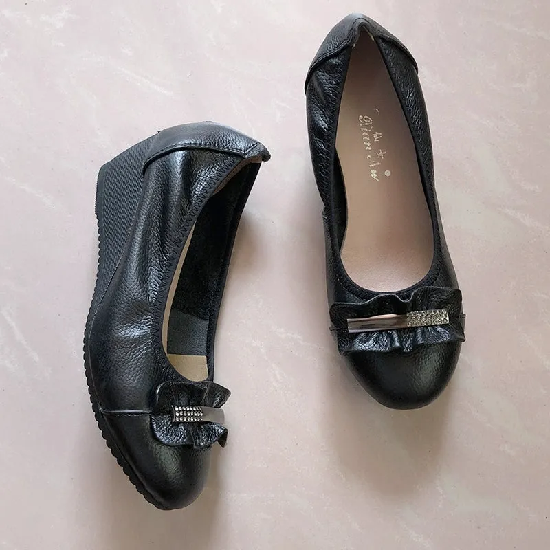 Comfortable Slip-On Flats for Women Genuine Leather Non-Slip Soft Sole Shoes