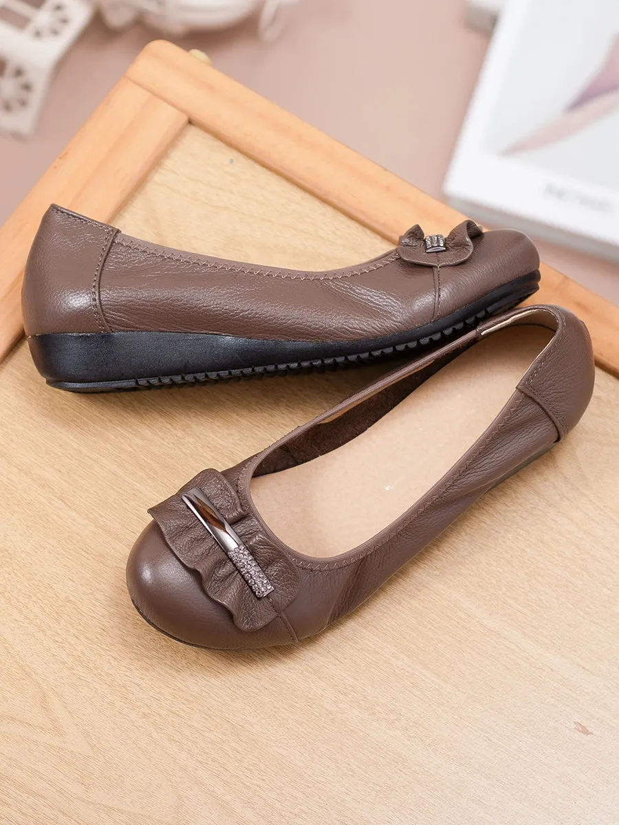 Comfortable Slip-On Flats for Women Genuine Leather Non-Slip Soft Sole Shoes