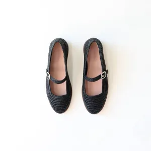 Contre-Allée Raffia Mary Janes - Black