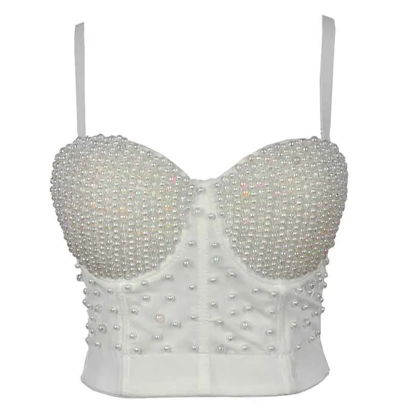 Corset Top Push Up Rhinestone Pearl Bra Club Party Vest