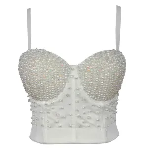 Corset Top Push Up Rhinestone Pearl Bra Club Party Vest