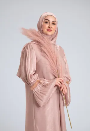 Crushed Pearly Pink Organza Abaya (Premium)