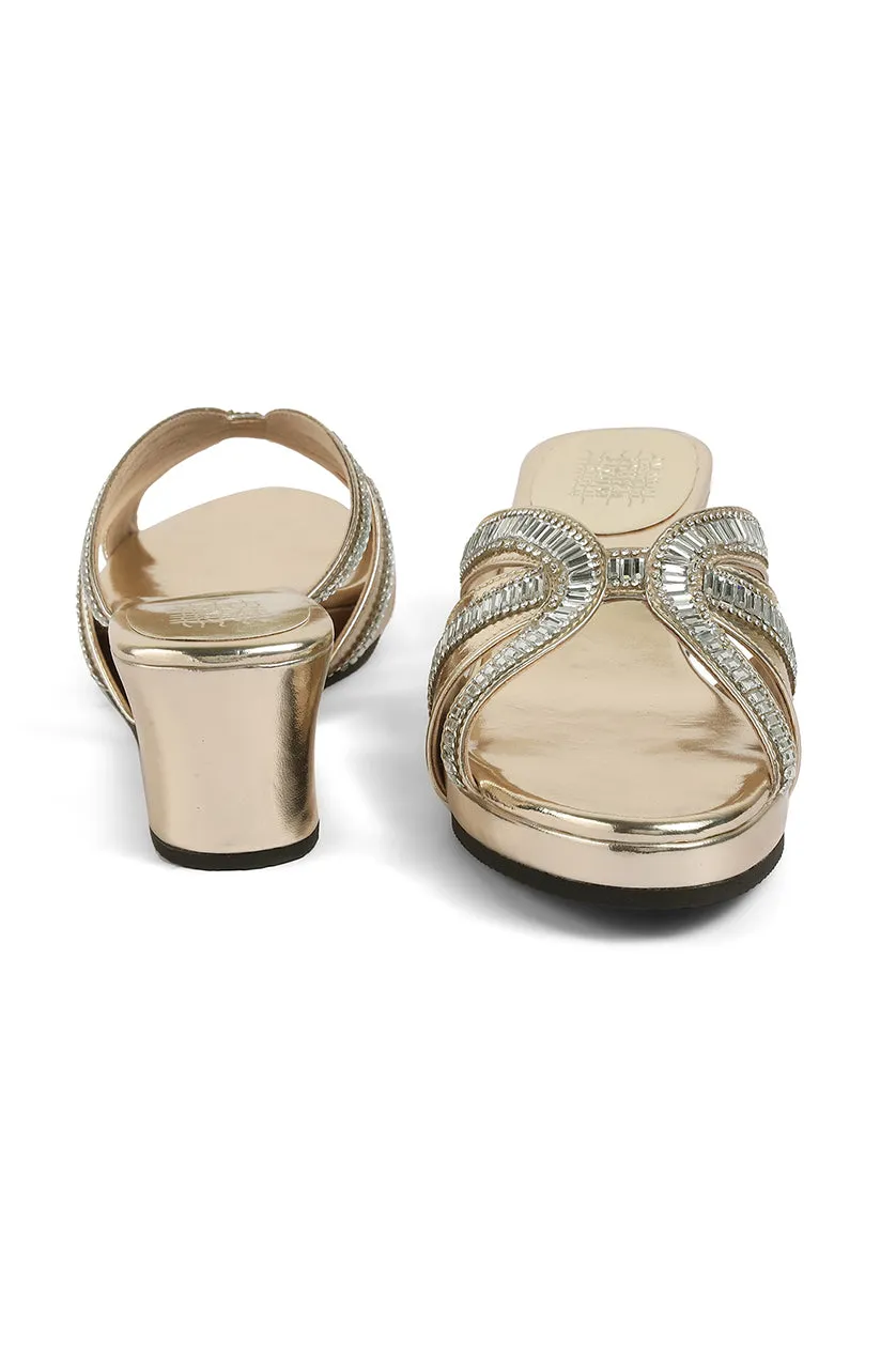 Crystal  Baguette Low Wedge Light Gold