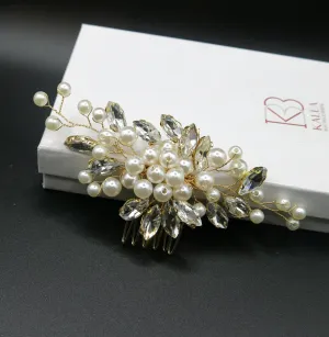 Crystal Leaf Bridal Pearl Hair Comb, Wedding Rhinestone Leaf Hairpin, Bridal Pearl Decorative Prom Hair Comb