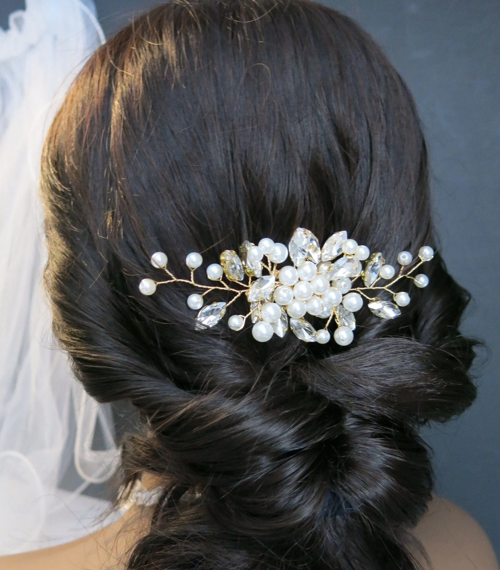 Crystal Leaf Bridal Pearl Hair Comb, Wedding Rhinestone Leaf Hairpin, Bridal Pearl Decorative Prom Hair Comb
