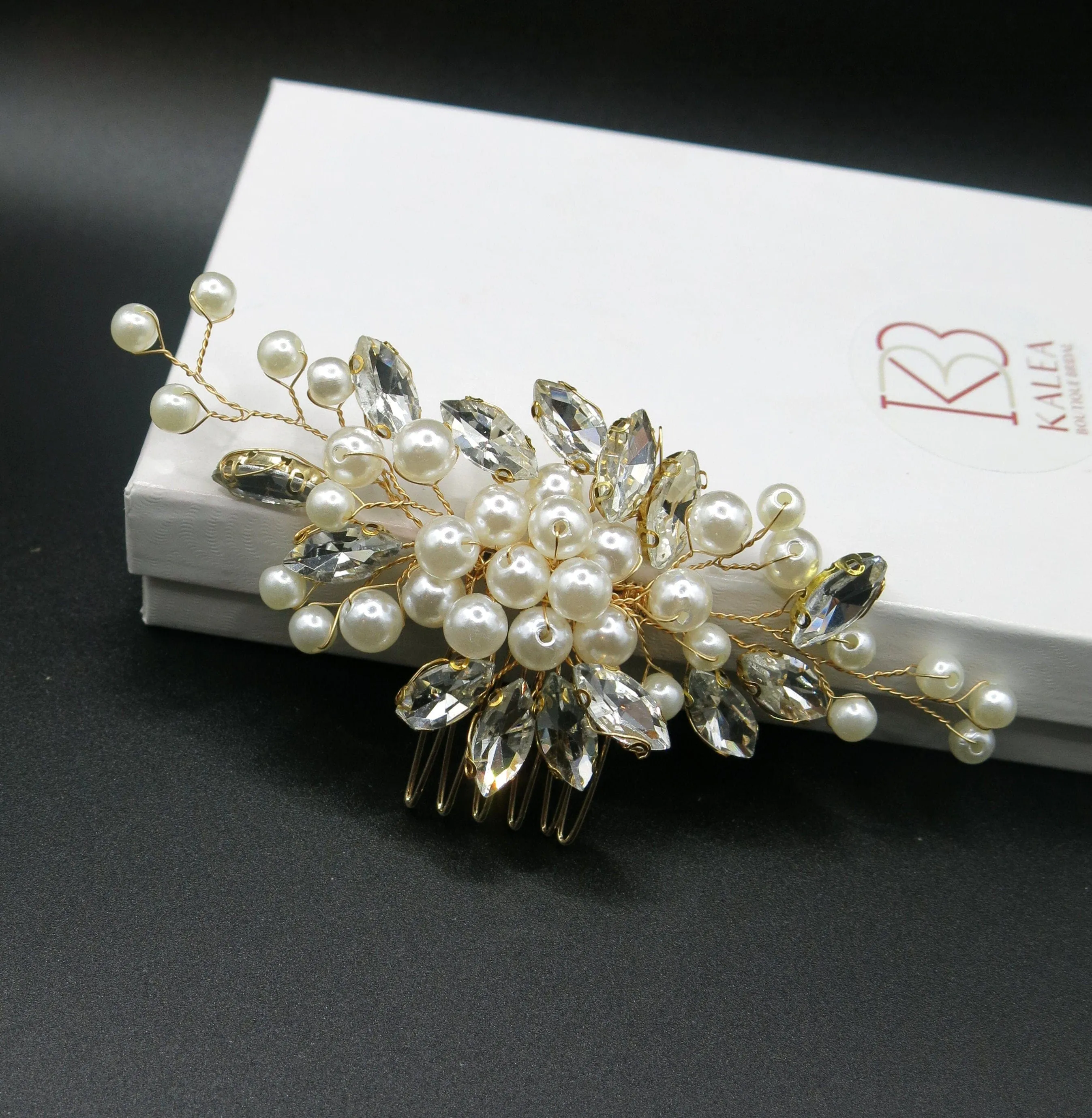 Crystal Leaf Bridal Pearl Hair Comb, Wedding Rhinestone Leaf Hairpin, Bridal Pearl Decorative Prom Hair Comb