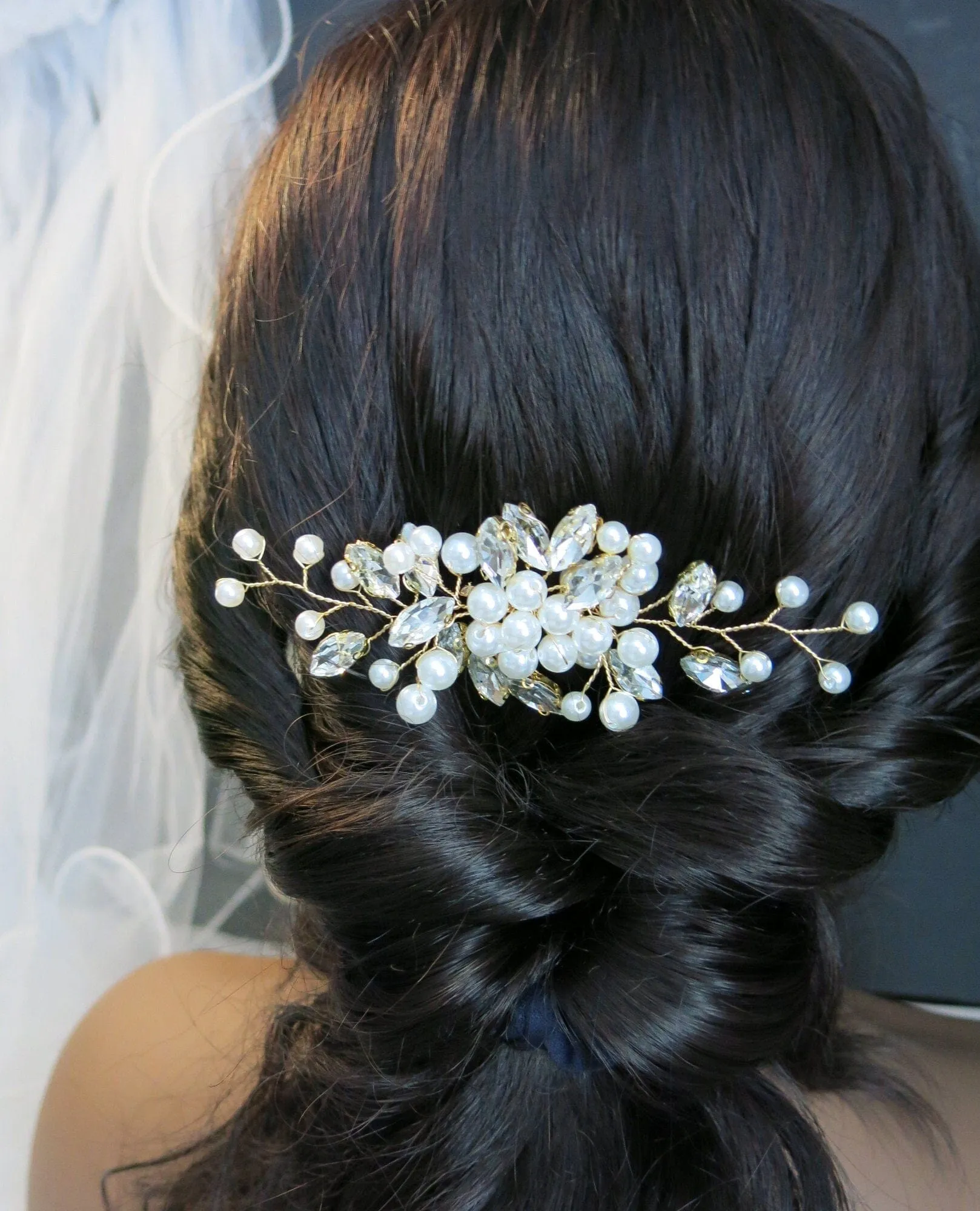 Crystal Leaf Bridal Pearl Hair Comb, Wedding Rhinestone Leaf Hairpin, Bridal Pearl Decorative Prom Hair Comb