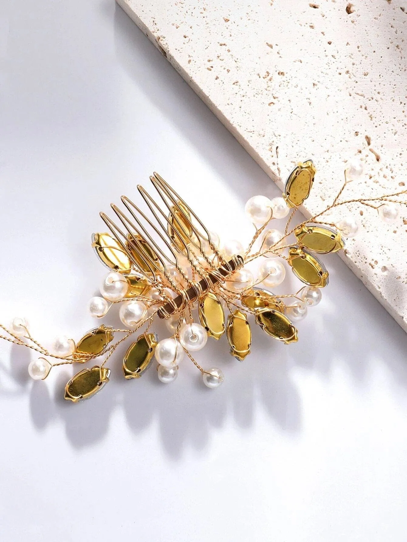 Crystal Leaf Bridal Pearl Hair Comb, Wedding Rhinestone Leaf Hairpin, Bridal Pearl Decorative Prom Hair Comb