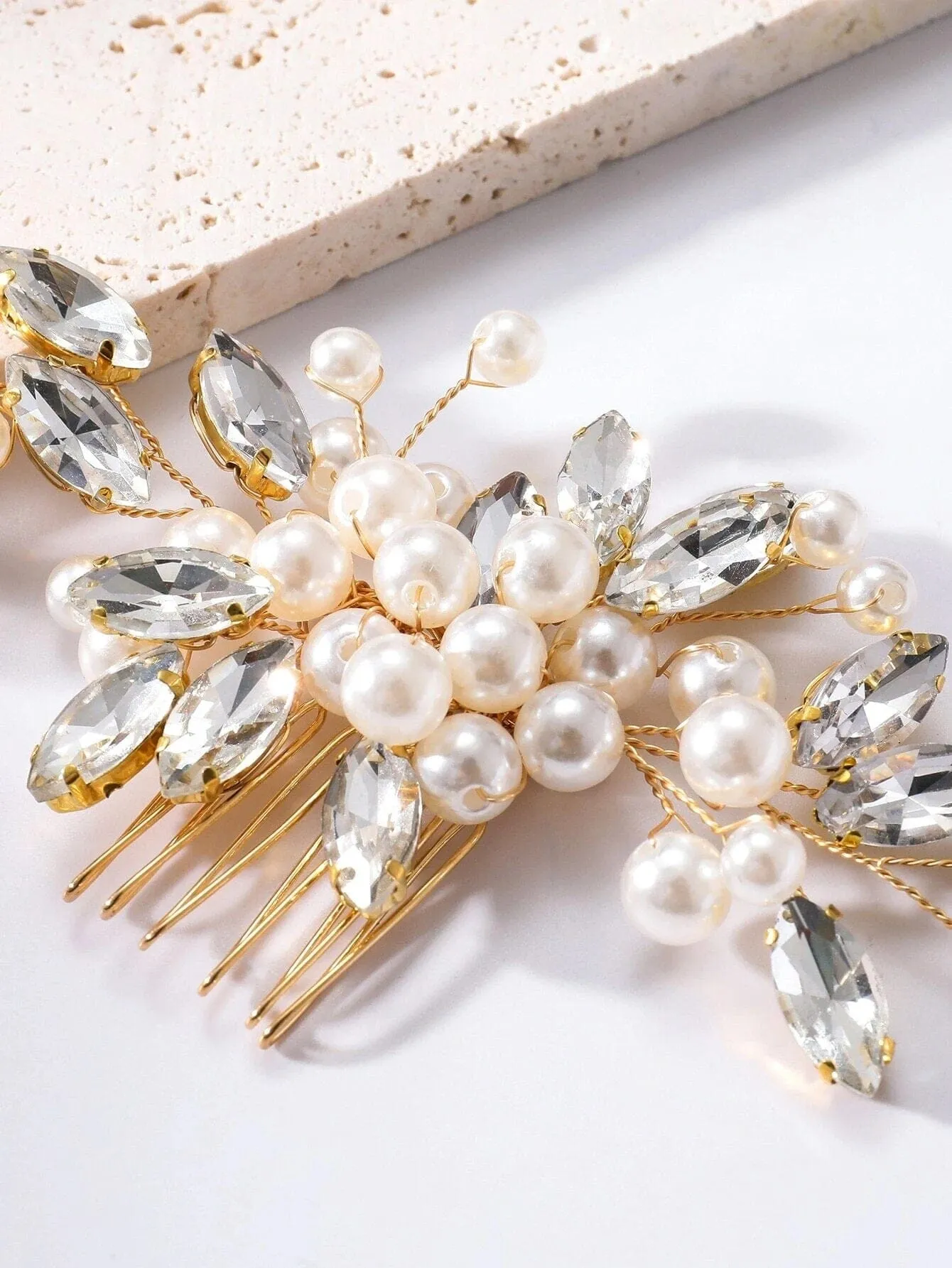 Crystal Leaf Bridal Pearl Hair Comb, Wedding Rhinestone Leaf Hairpin, Bridal Pearl Decorative Prom Hair Comb