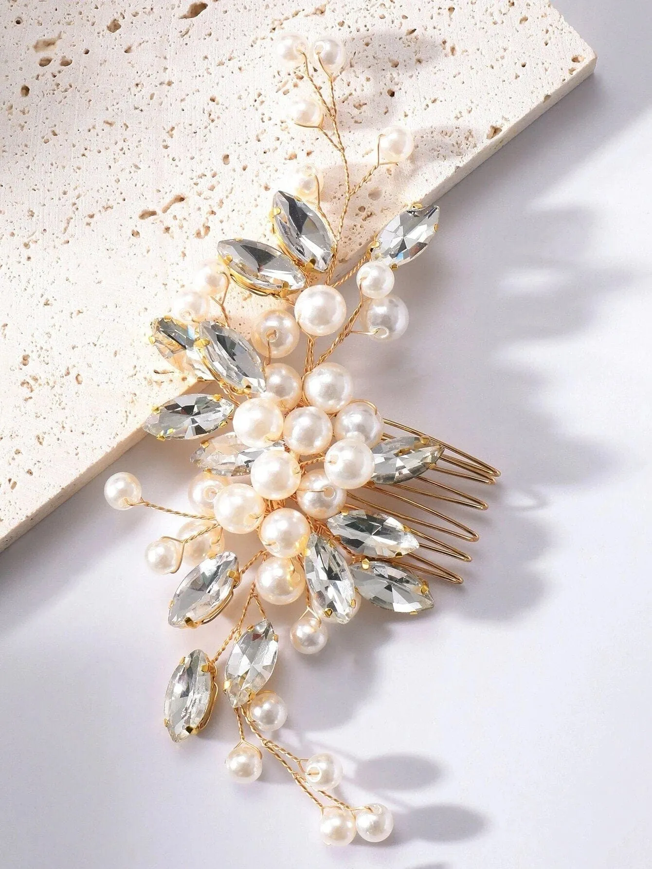 Crystal Leaf Bridal Pearl Hair Comb, Wedding Rhinestone Leaf Hairpin, Bridal Pearl Decorative Prom Hair Comb