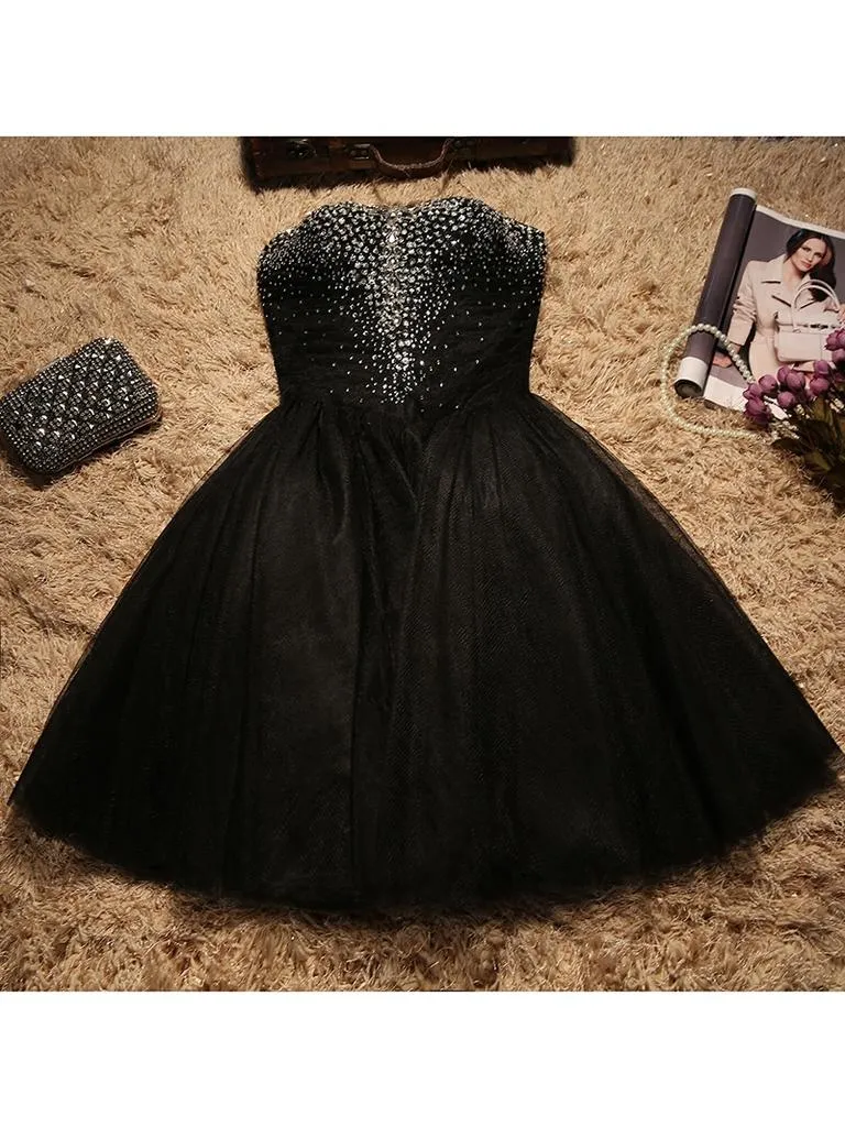 Cute White Short Beaded Tulle Homecoming Dresses, Lovely Teen Formal Dress