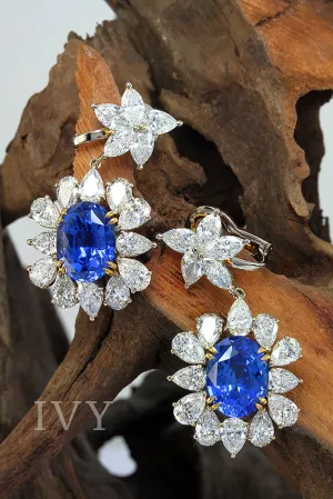 Dancing Stars Blue Sapphire and Diamond Earrings
