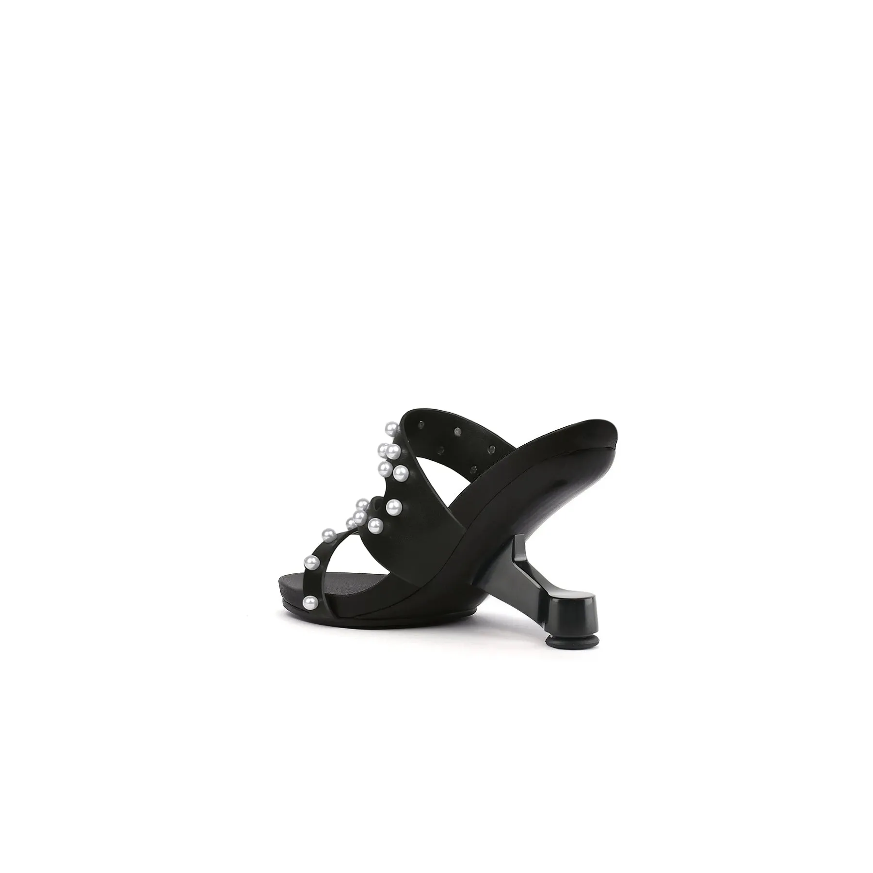 Dannie Pearl Embellished Leather Heels - Black
