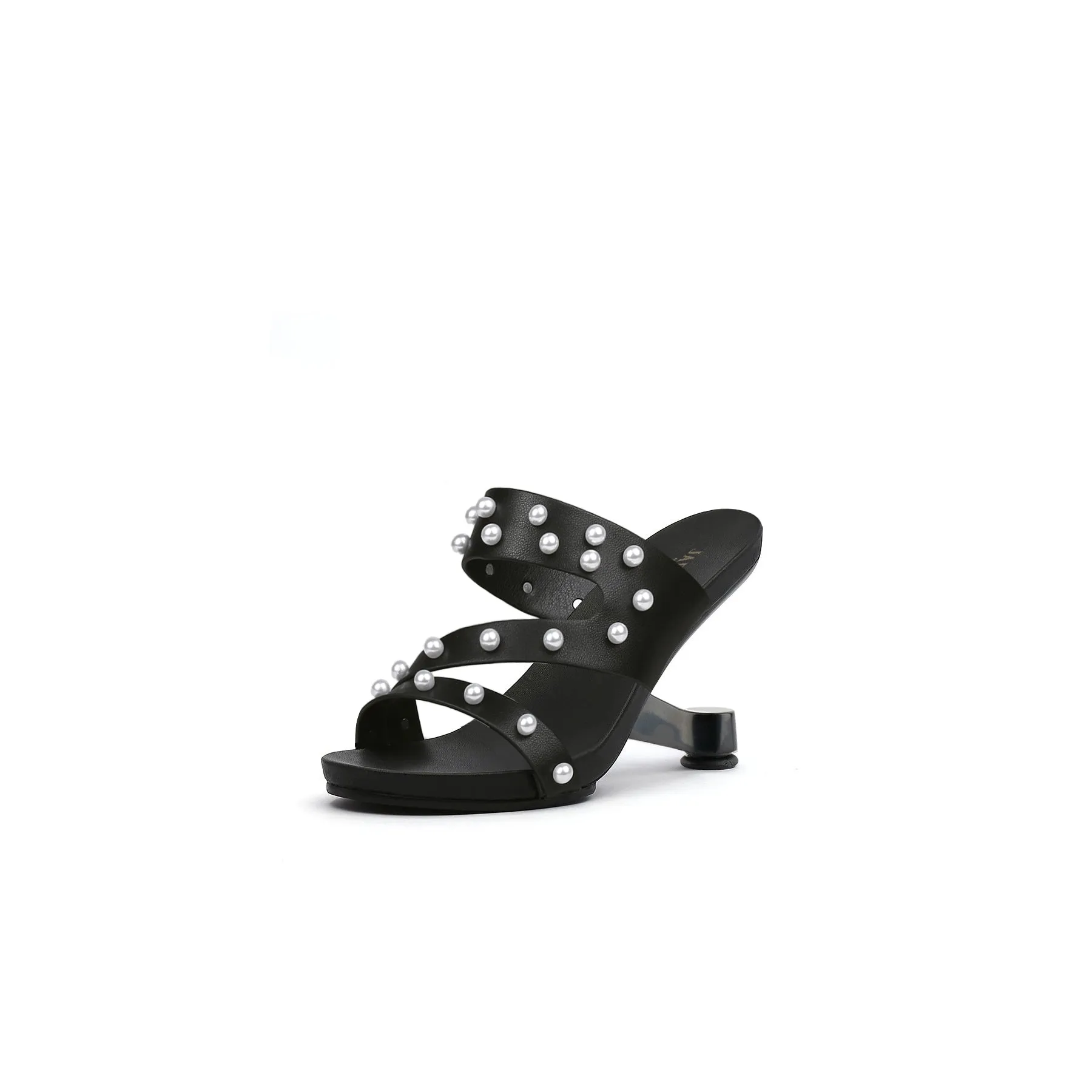 Dannie Pearl Embellished Leather Heels - Black