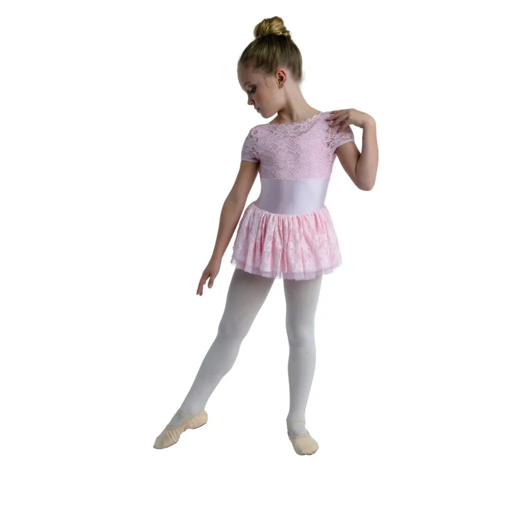 Danshuz 21203C Lace Sleeve and Multi-Tier Lace Skirt Ballet Dress- Girls