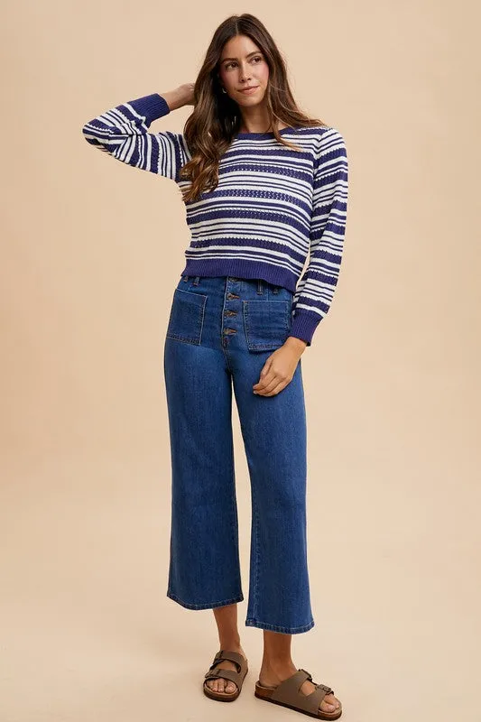 Dark Blue Button Fly High Waist Jeans