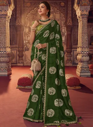 Dark Green Dual Tone Sequence Embroidery Saree
