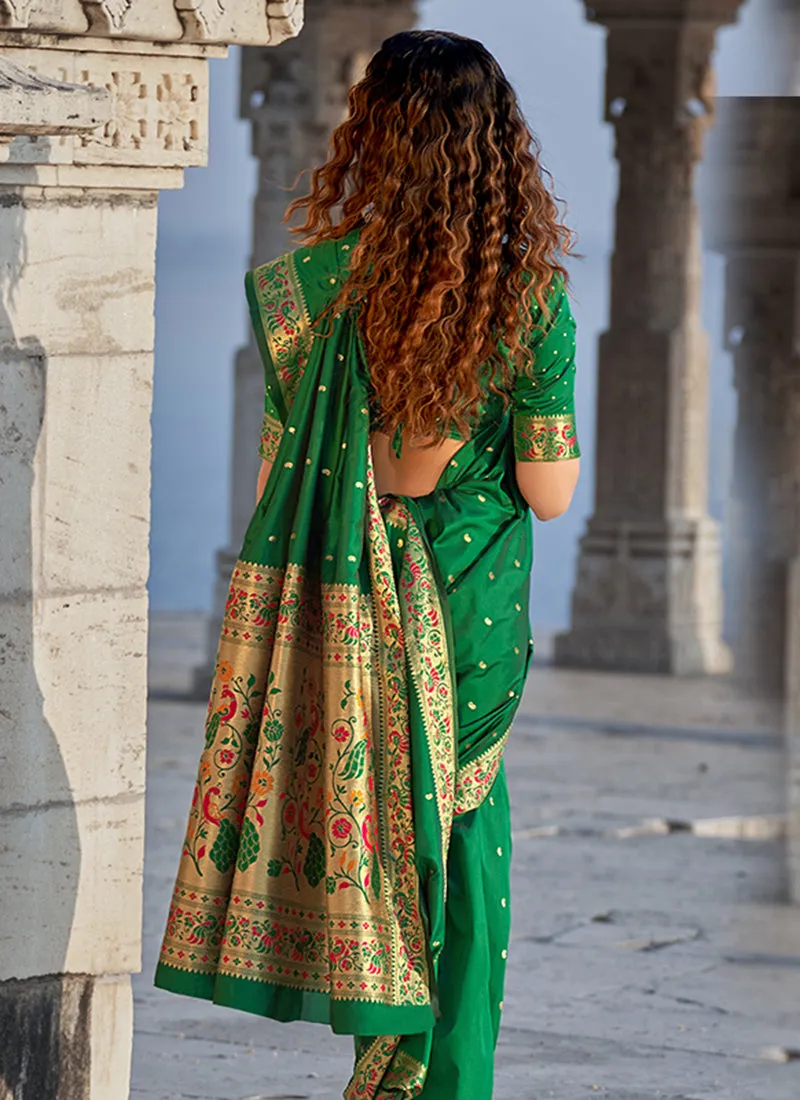 Dark Green Embellished Banarasi Silk Saree