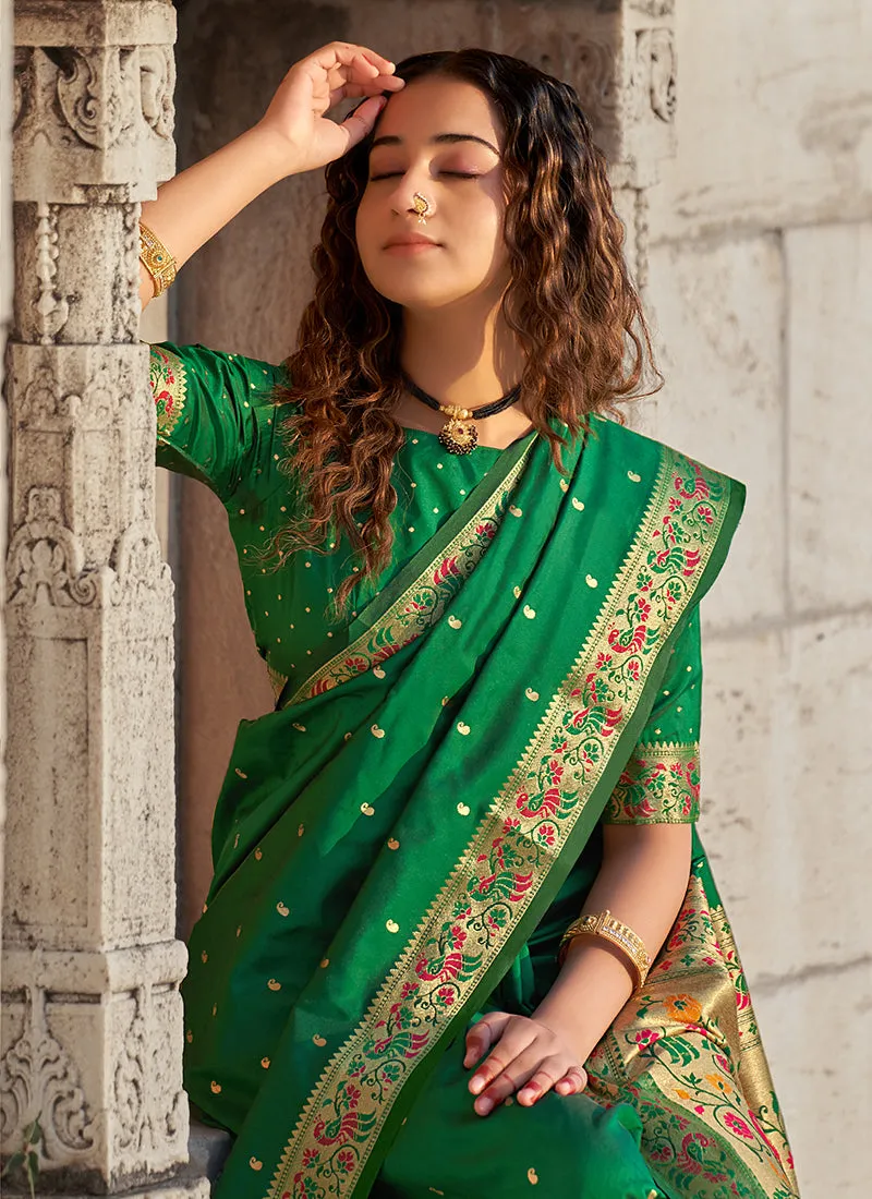 Dark Green Embellished Banarasi Silk Saree