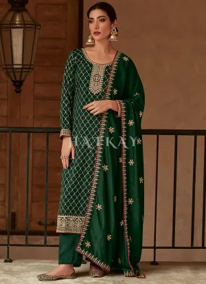 Dark Green Embroidery Traditional Silk Salwar Kameez