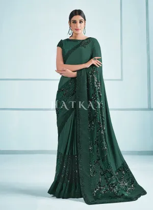 Dark Green Sequence Embroidered Festive Saree