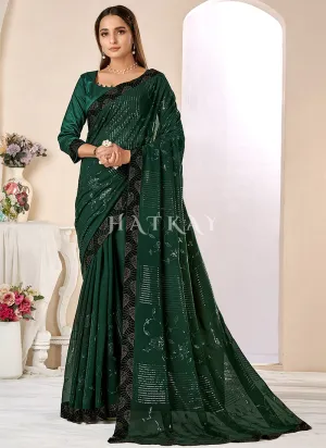 Dark Green Sequence Embroidery Georgette Saree