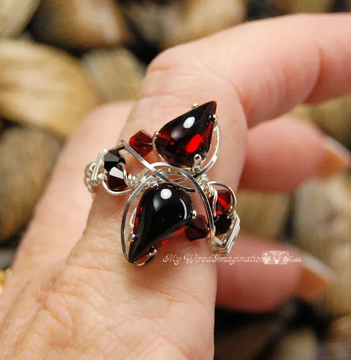 Dark Ruby Red Glass Cabochon, 13 x 7.8mm Pears With Setting, Choose 2 or 4 Pieces