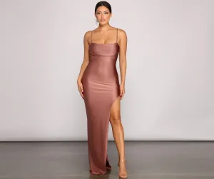 Darla Formal High Charming Slit Satin Dress