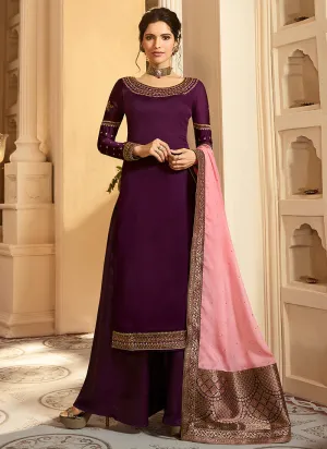 Deep Purple And Pink Palazzo Pant Suit