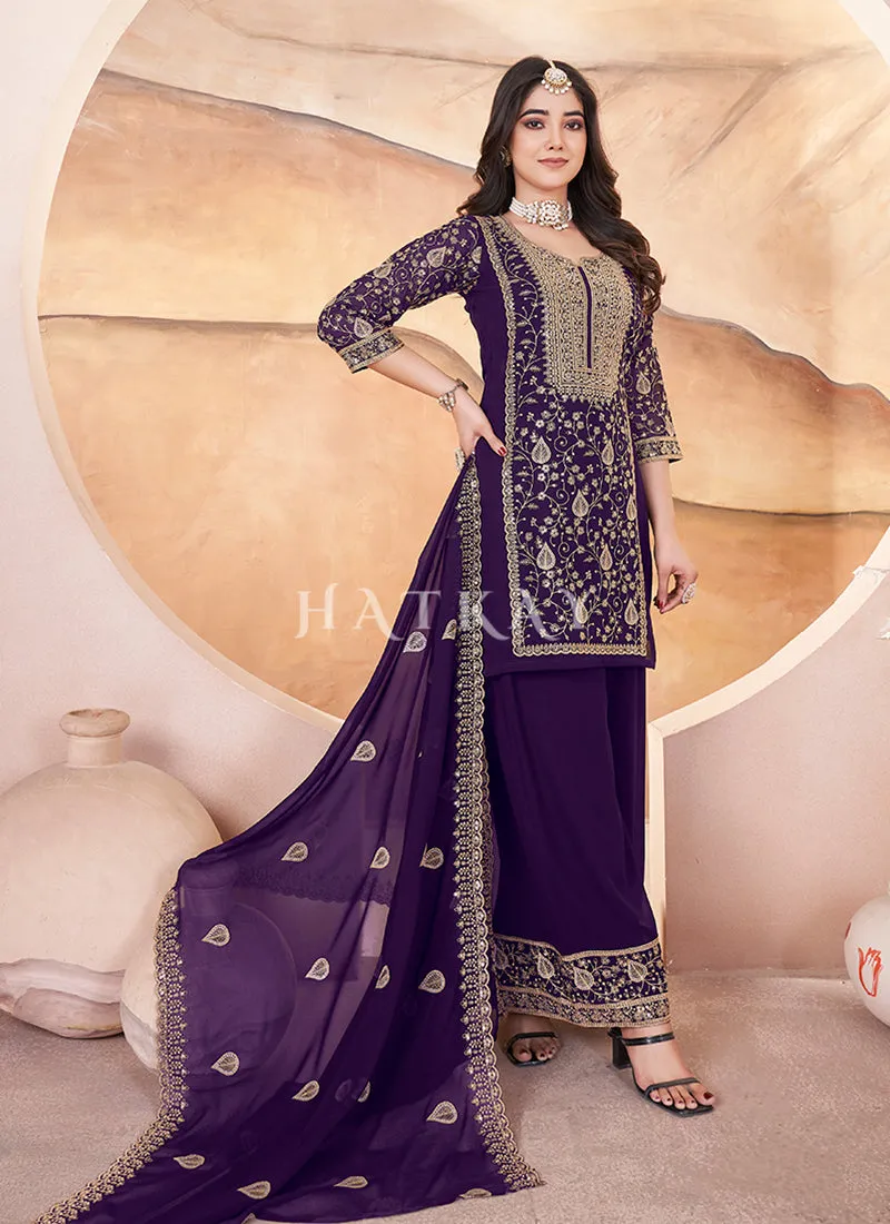 Deep Purple Georgette Palazzo Suit