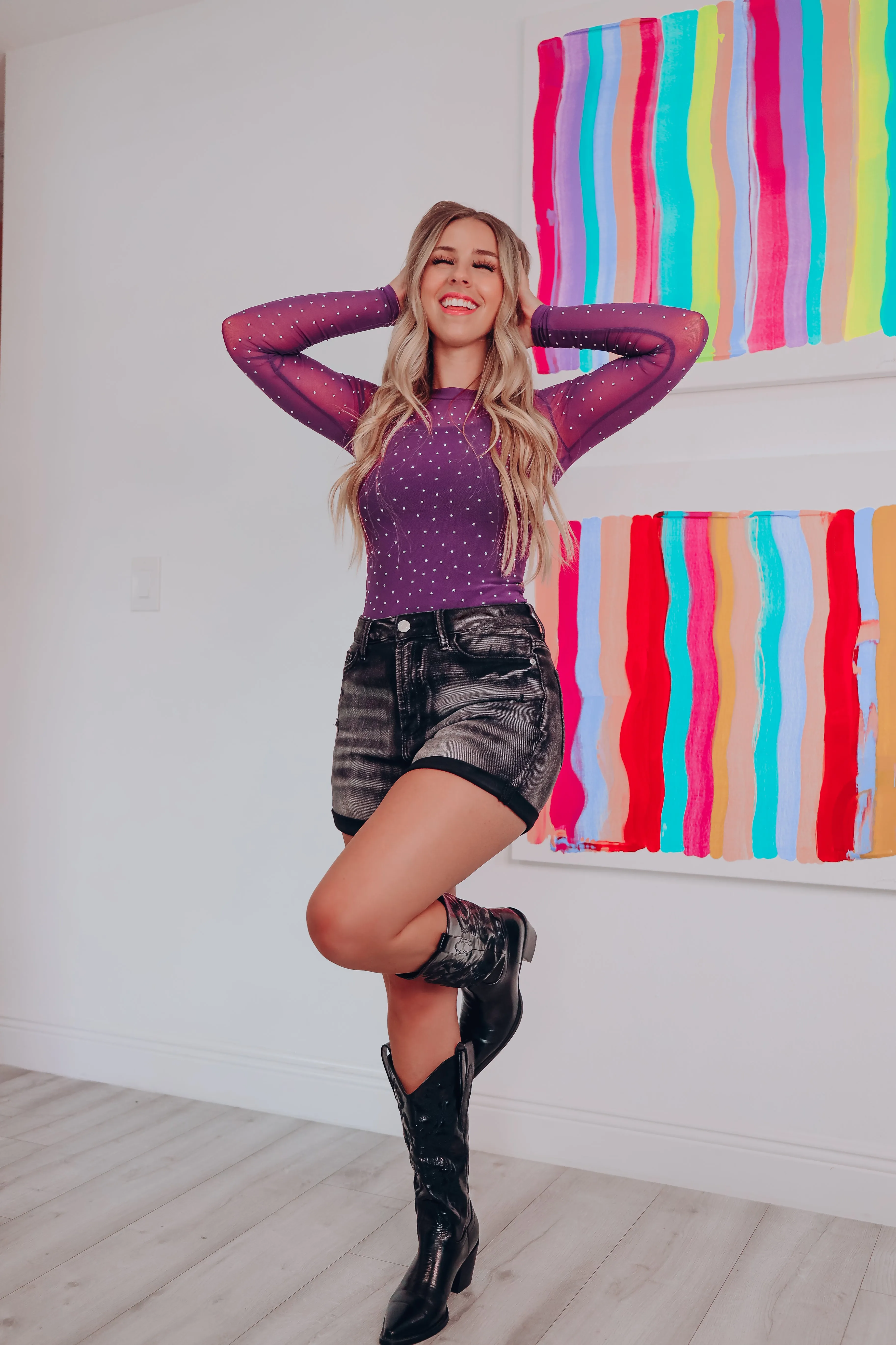 Designed To Dazzle Mesh Bodysuit - Purple