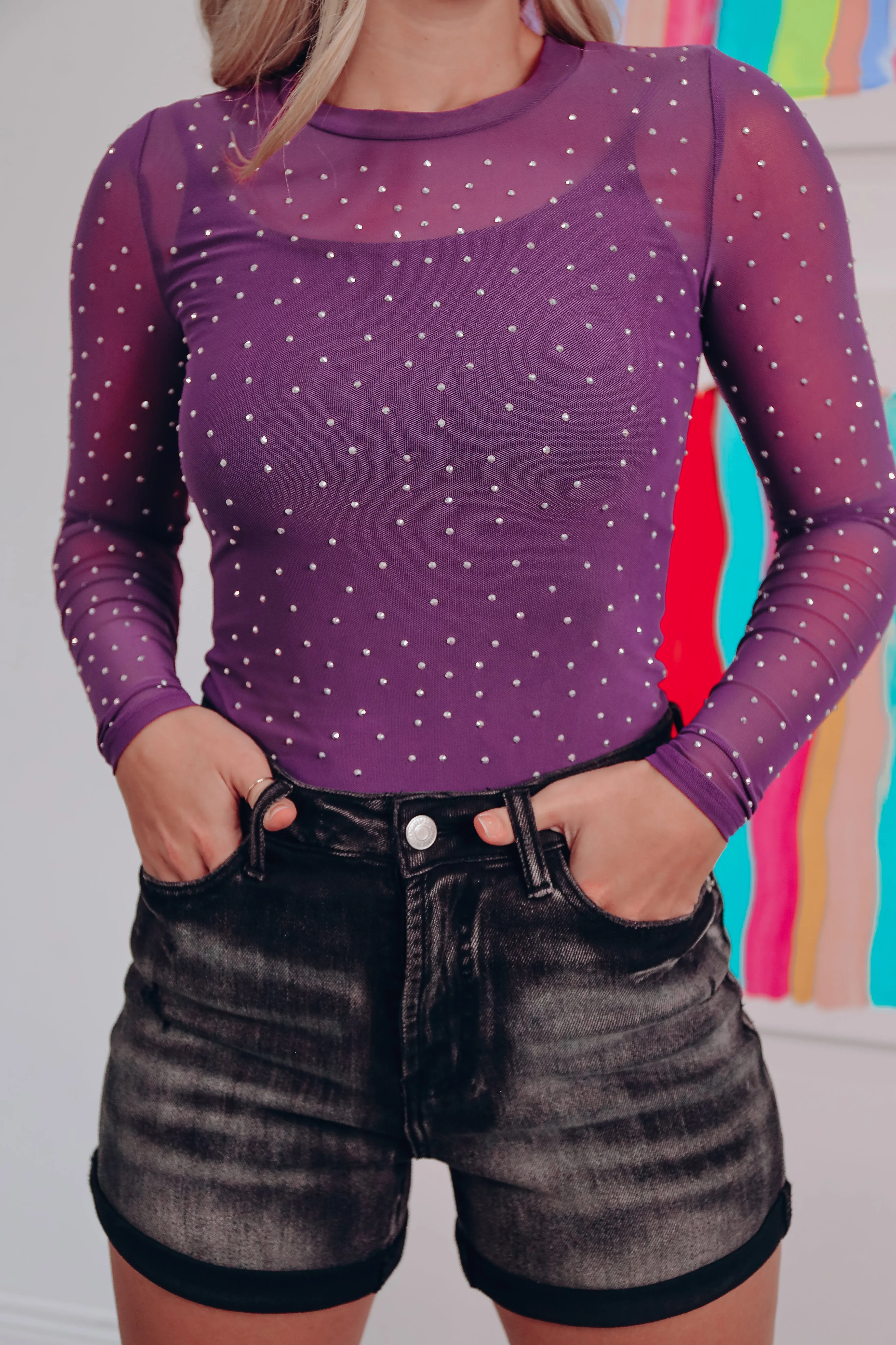 Designed To Dazzle Mesh Bodysuit - Purple