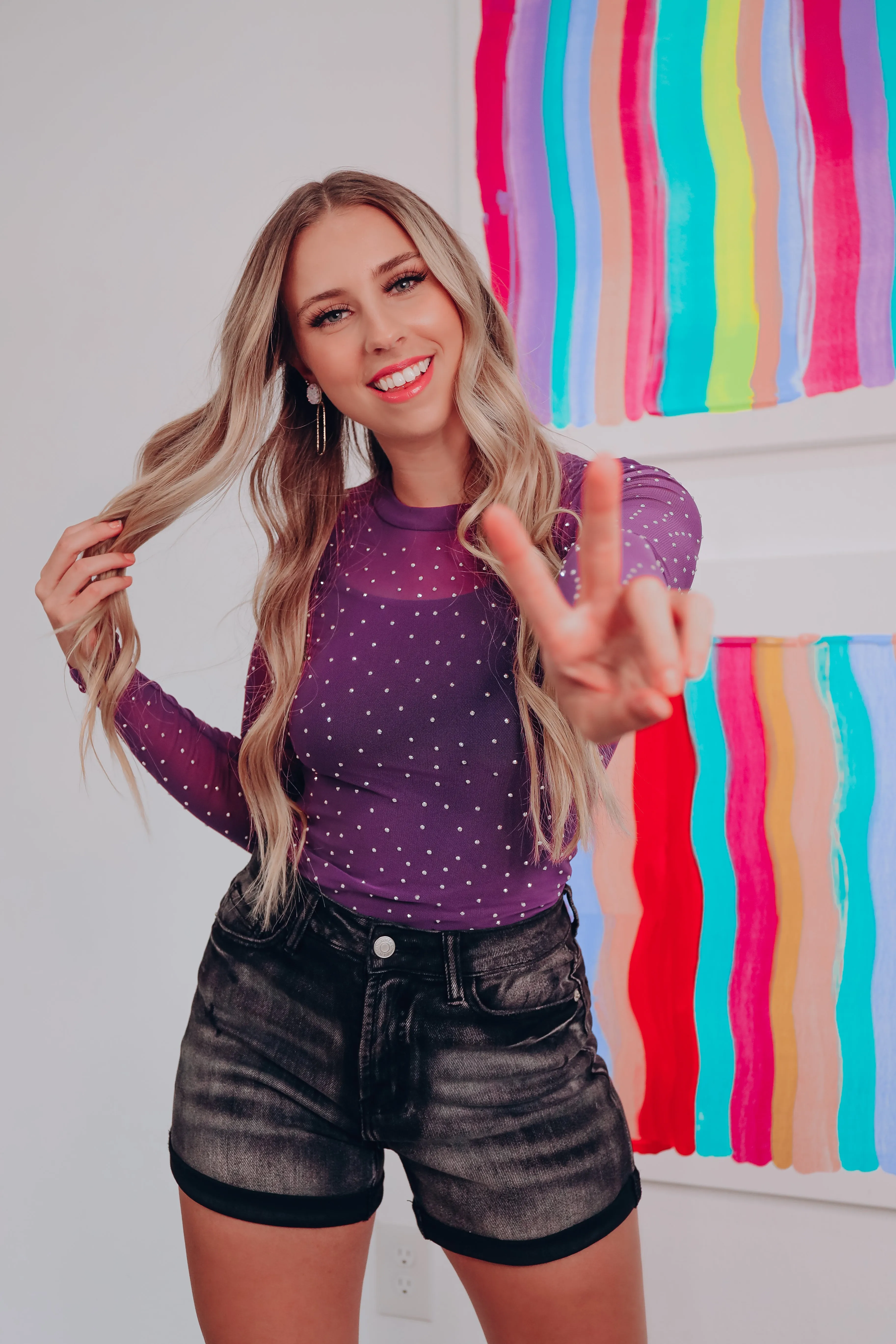 Designed To Dazzle Mesh Bodysuit - Purple