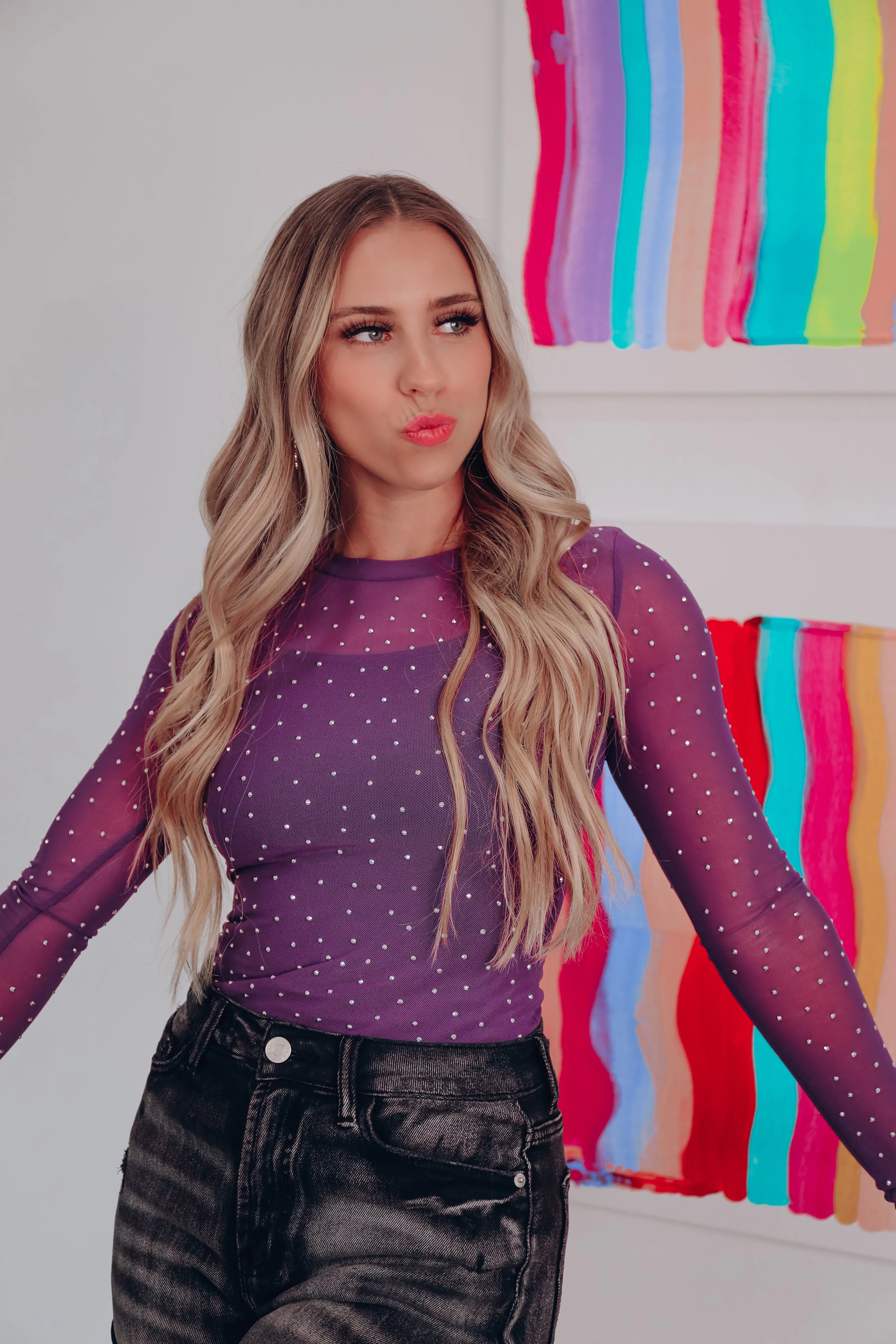 Designed To Dazzle Mesh Bodysuit - Purple